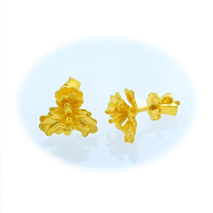 Bông Tai Dài Dáng Giọt Lệ Vàng Hồng 18K